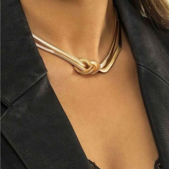 Gold Plated Stainless Steel Knot Necklace - Picture 2 of 3